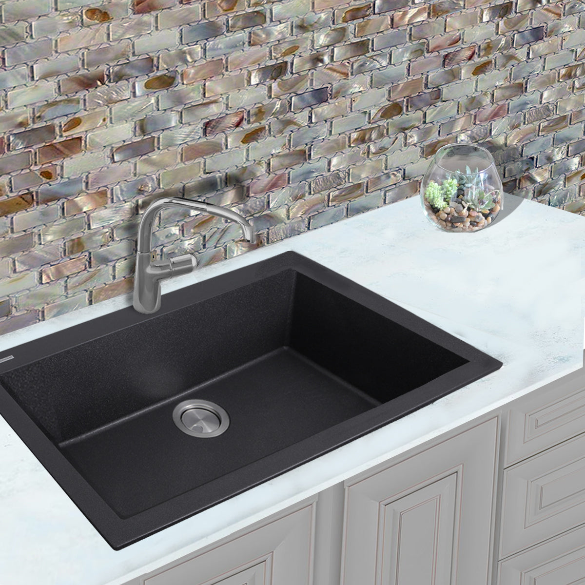 Nantucket Sinks Plymouth 30" Granite Composite Kitchen Sink, Black, PR3020-DM-BL - The Sink Boutique