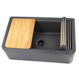 Nantucket Sinks Plymouth 33" Granite Composite Workstation Farmhouse Sink with Accessories, Black, PR3320-APS-BL - The Sink Boutique