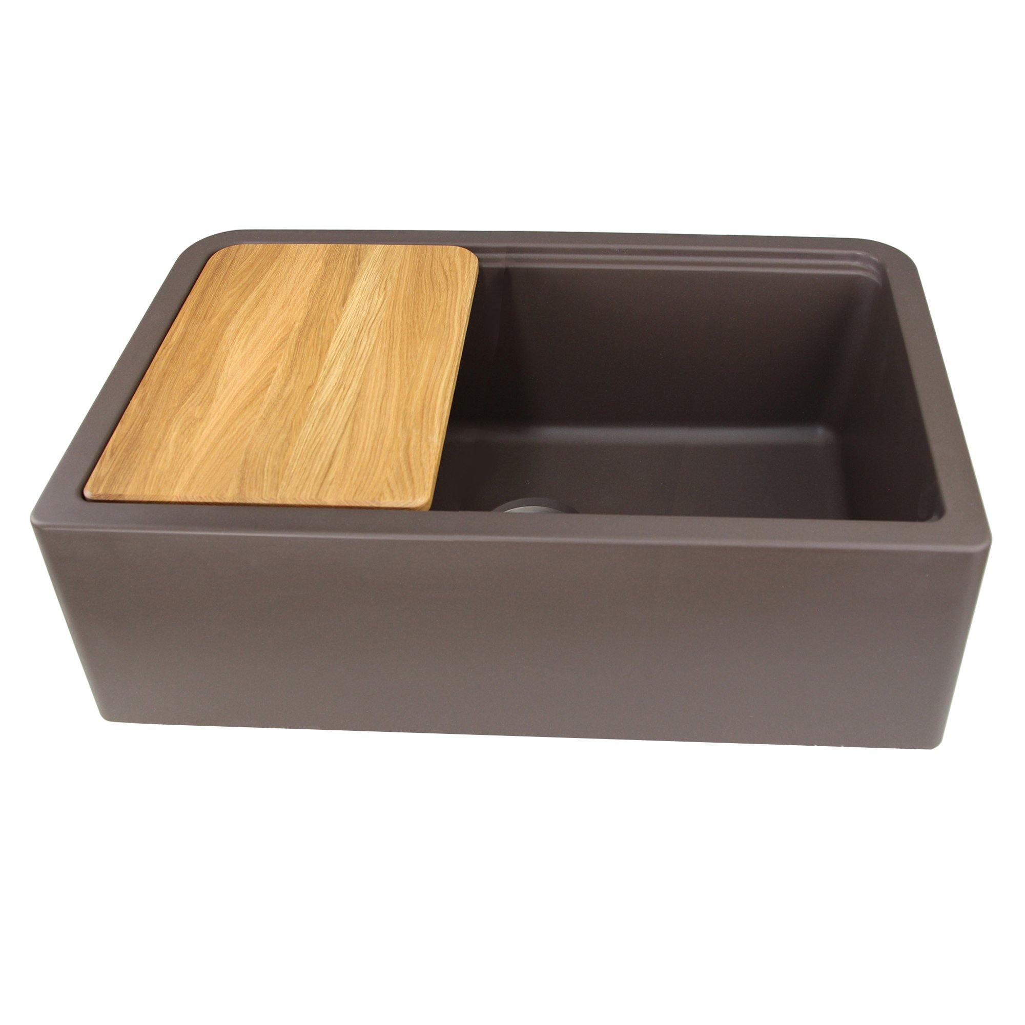 Nantucket Sinks Plymouth 33" Granite Composite Workstation Farmhouse Sink with Accessories, Brown, PR3320-APS-BR - The Sink Boutique