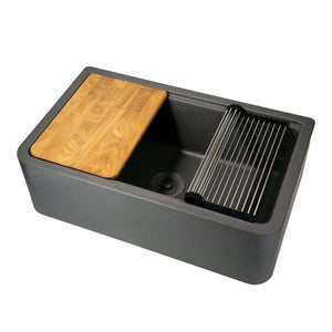 Alternate Image for Nantucket Sinks Rockport 33" Granite Composite Workstation Farmhouse Sink with Accessories, Titanium, PR3320-APS-TI