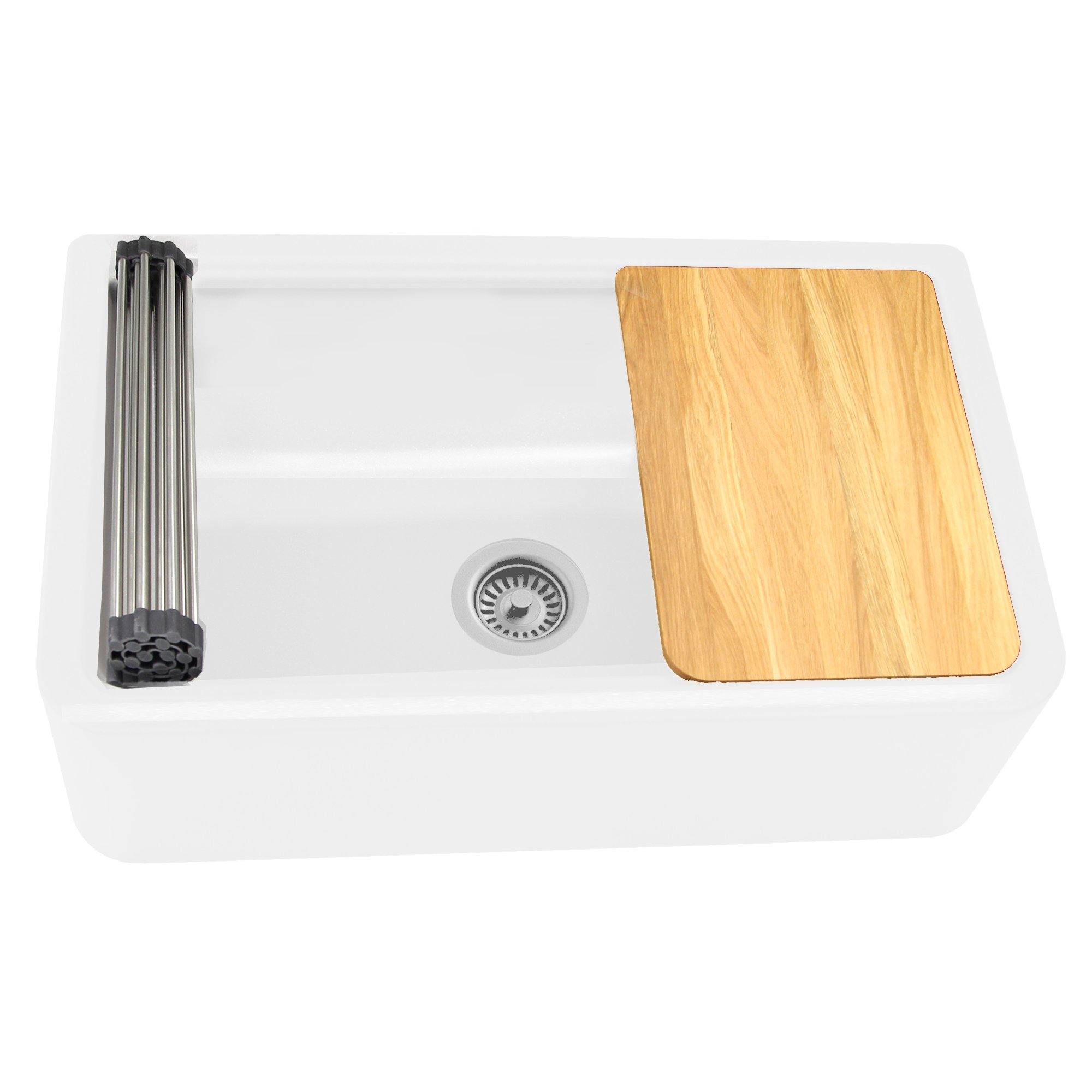 Nantucket Sinks Plymouth 33" Granite Composite Workstation Farmhouse Sink with Accessories, White, PR3320-APS-W - The Sink Boutique