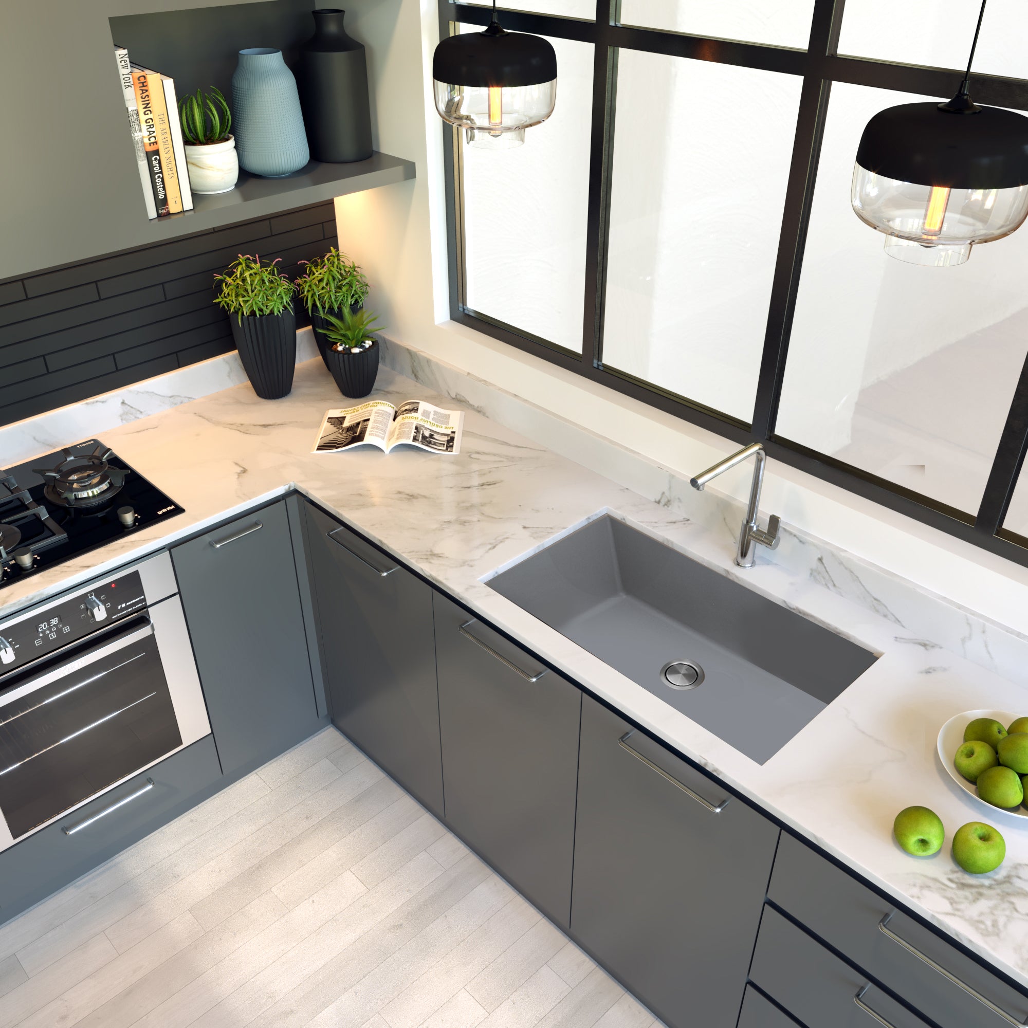 Nantucket Sinks Plymouth 33" Granite Composite Kitchen Sink, Titanium, PR3320-TI-UM - The Sink Boutique