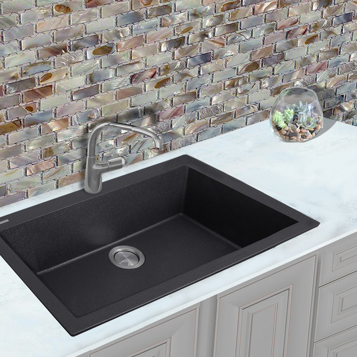 Nantucket Sinks Plymouth 33" Granite Composite Kitchen Sink, Black, PR3322-DM-BL - The Sink Boutique