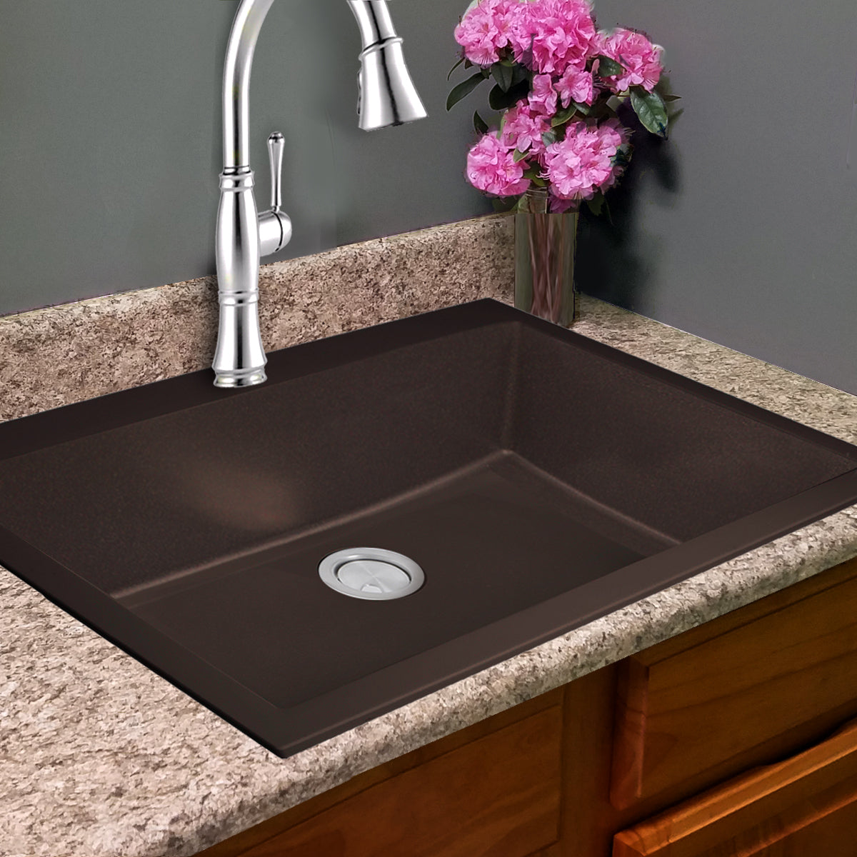Nantucket Sinks Plymouth 33" Granite Composite Kitchen Sink, Brown, PR3322-DM-BR - The Sink Boutique