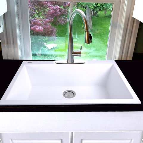 Nantucket Sinks Plymouth 33" Granite Composite Kitchen Sink, White, PR3322-DM-W