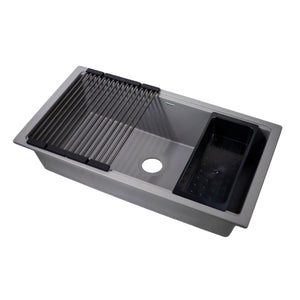 Alternate Image for Nantucket Sinks Plymouth 34" Undermount Granite Composite Workstation Kitchen Sink with Accessories, Titanium Grey, PR3419-TI-UM