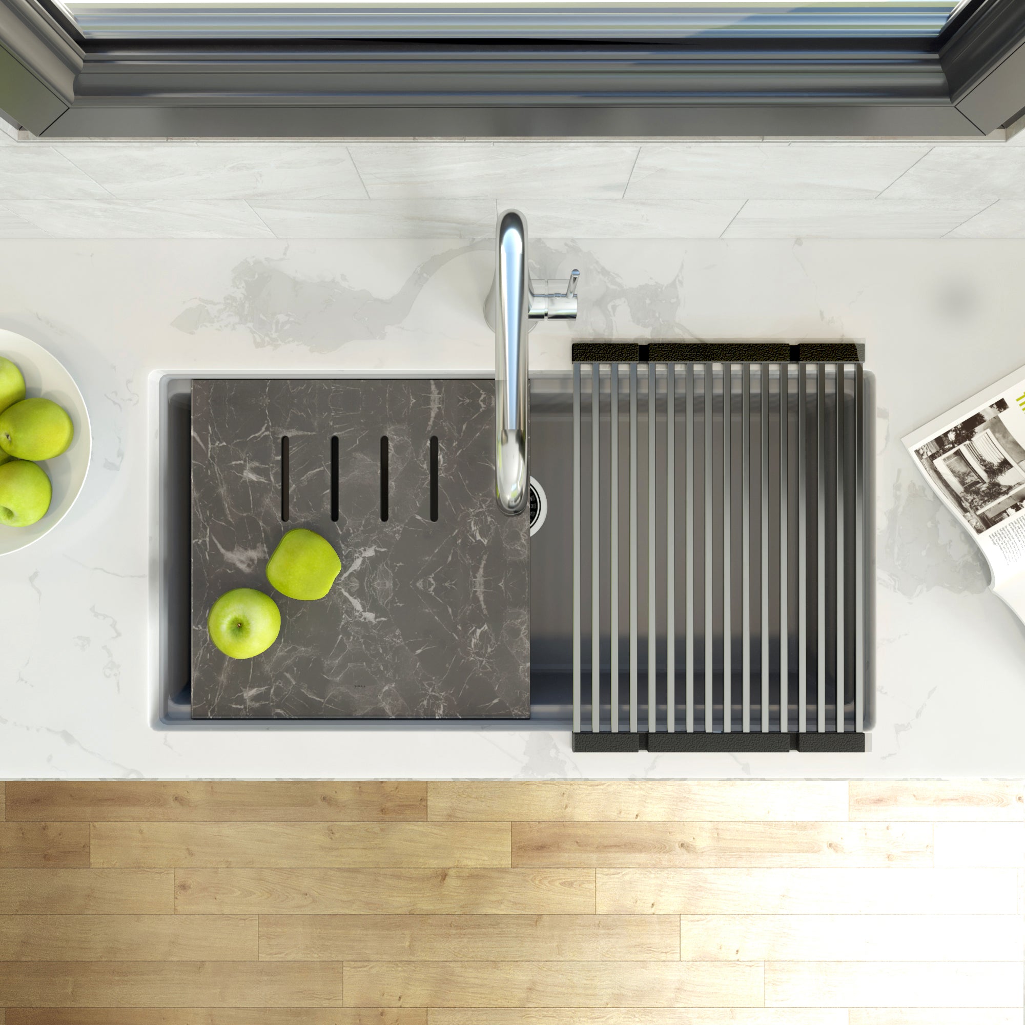 Nantucket Sinks Plymouth 34" Undermount Granite Composite Workstation Kitchen Sink with Accessories, Titanium Grey, PR3419-TI-UM