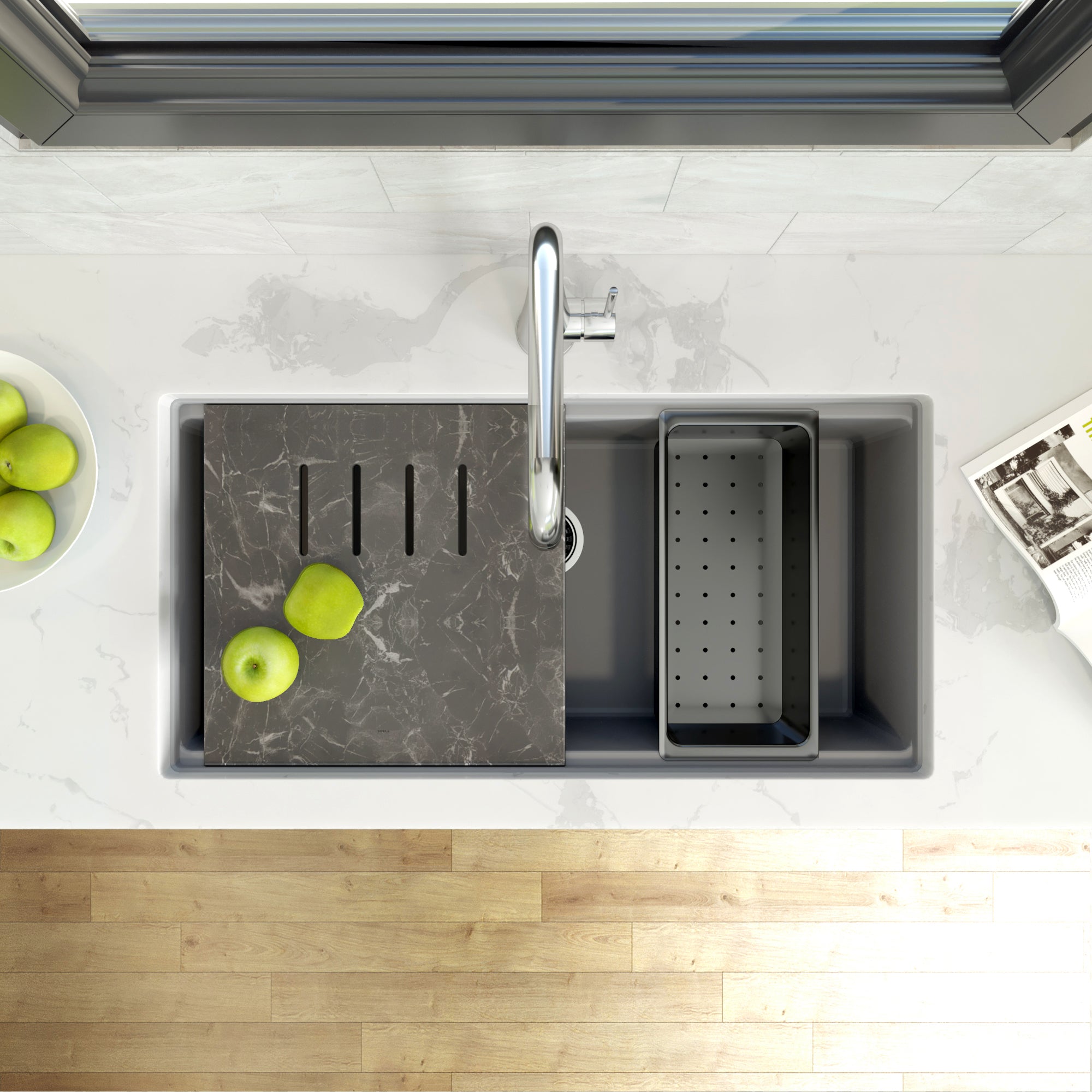 Nantucket Sinks Plymouth 34" Undermount Granite Composite Workstation Kitchen Sink with Accessories, Titanium Grey, PR3419-TI-UM