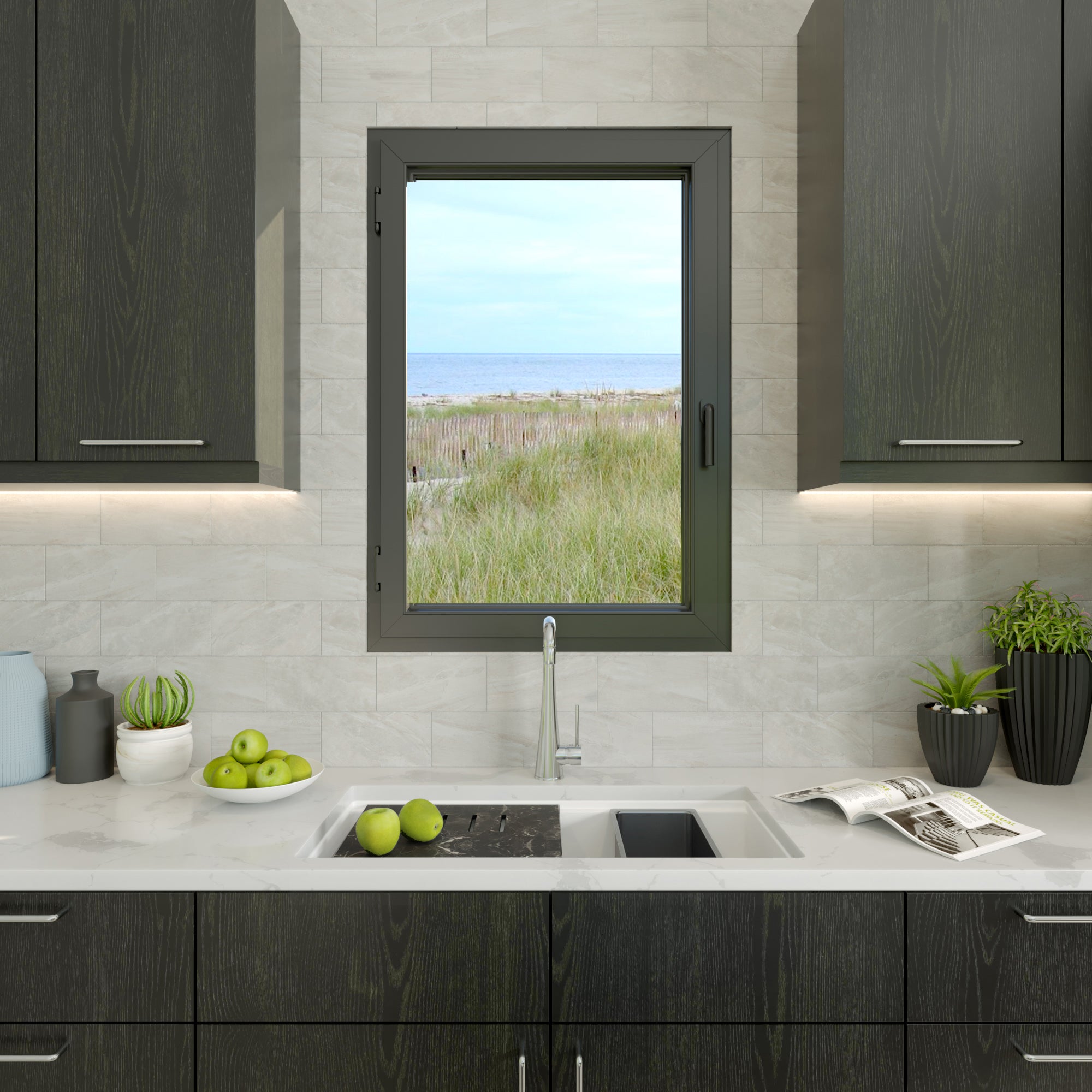 Nantucket Sinks Plymouth 34" Undermount Granite Composite Workstation Kitchen Sink with Accessories, White, PR3419-W-UM