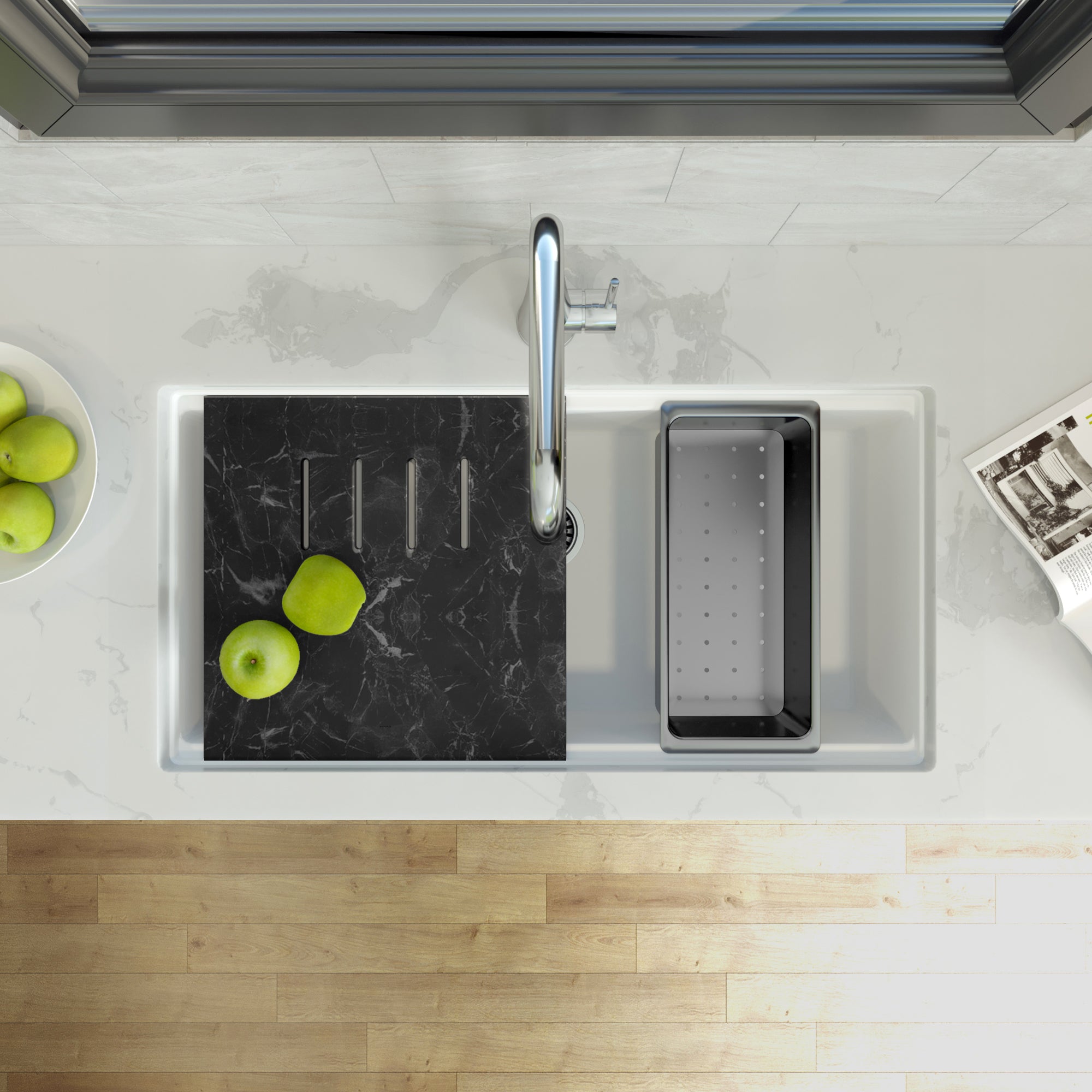 Nantucket Sinks Plymouth 34" Undermount Granite Composite Workstation Kitchen Sink with Accessories, White, PR3419-W-UM