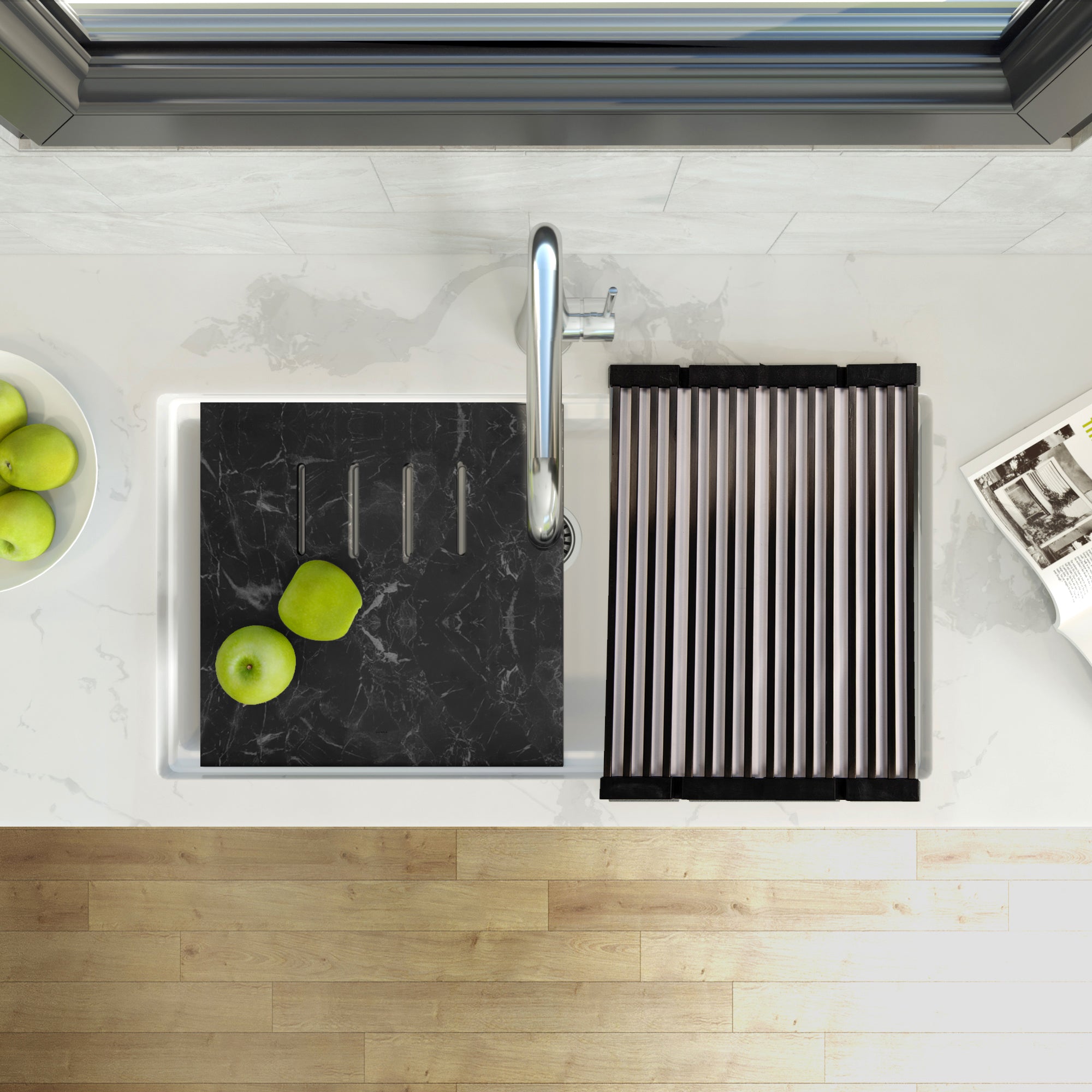 Nantucket Sinks Plymouth 34" Undermount Granite Composite Workstation Kitchen Sink with Accessories, White, PR3419-W-UM