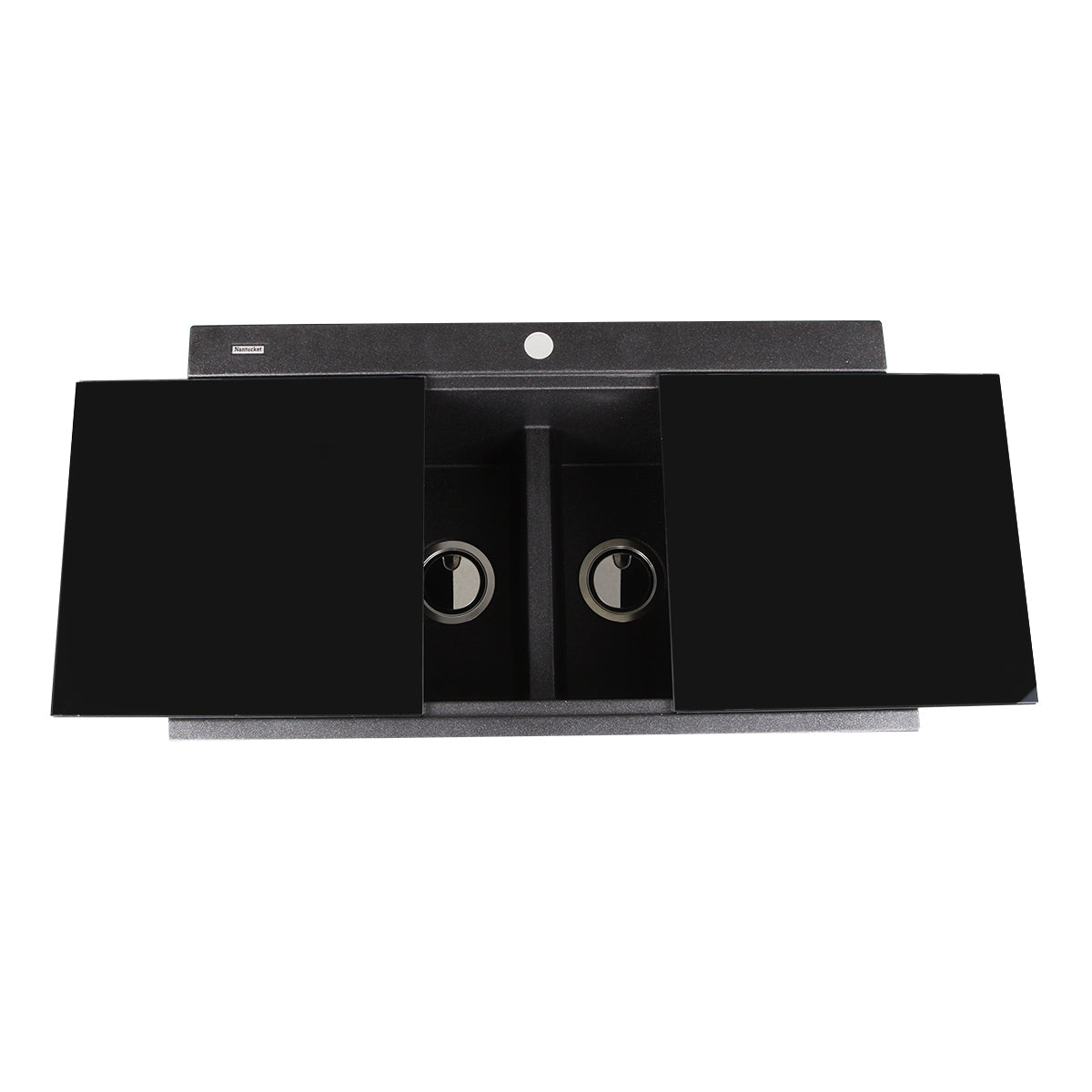 Nantucket Sinks Plymouth 34" Granite Composite Kitchen Sink, 50/50 Double Bowl, Black, PR3420PS-BL - The Sink Boutique