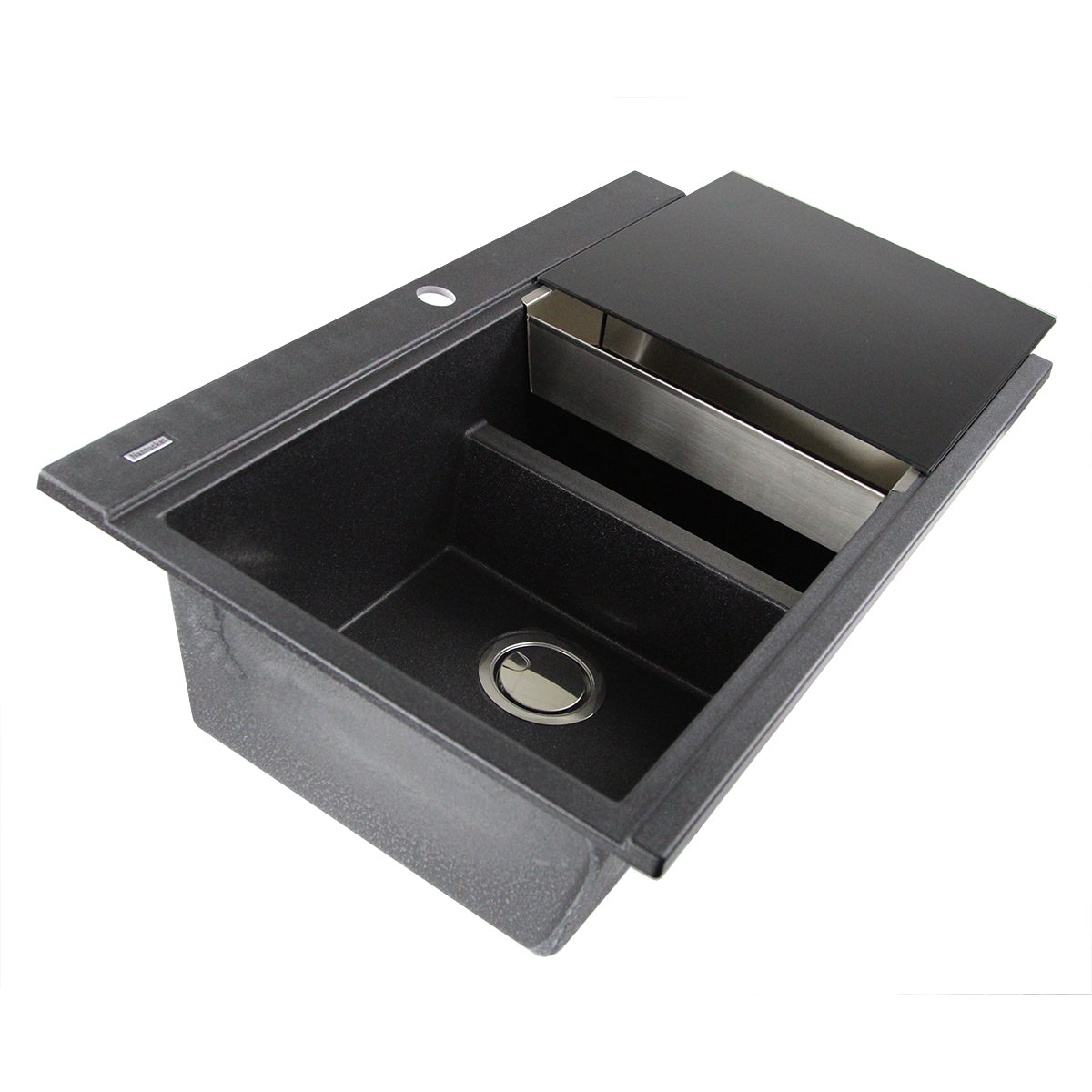 Nantucket Sinks Plymouth 34" Granite Composite Kitchen Sink, 50/50 Double Bowl, Black, PR3420PS-BL - The Sink Boutique
