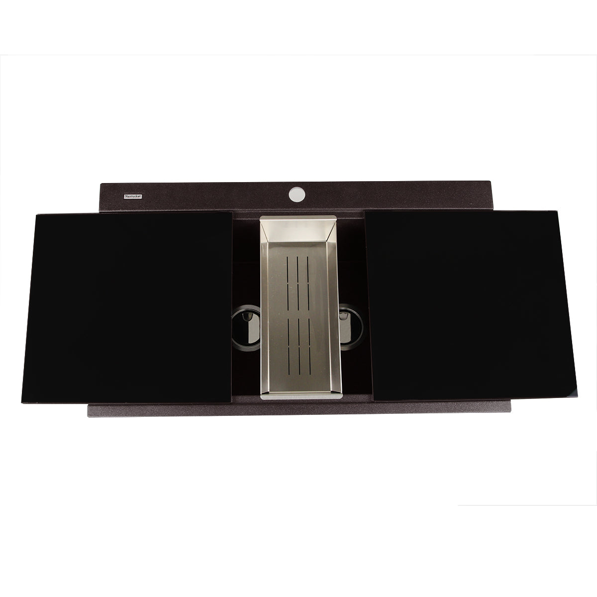 Nantucket Sinks Plymouth 34" Granite Composite Kitchen Sink, 50/50 Double Bowl, Brown, PR3420PS-BR - The Sink Boutique