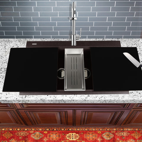 Nantucket Sinks Plymouth 34" Granite Composite Kitchen Sink, 50/50 Double Bowl, Brown, PR3420PS-BR