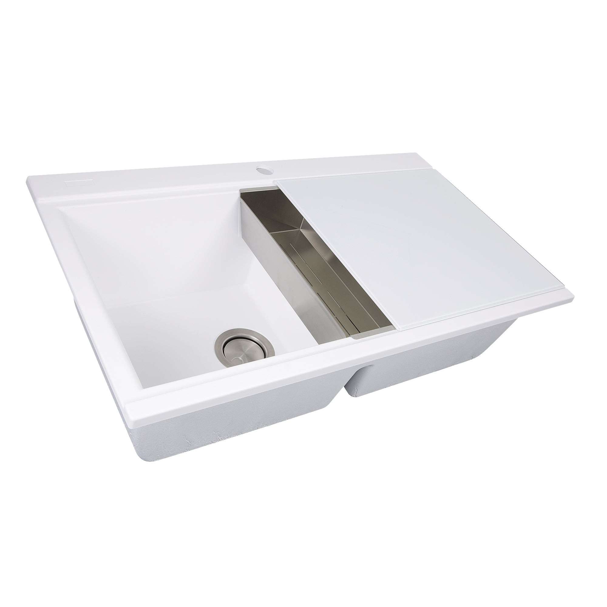 Nantucket Sinks Plymouth 34" Granite Composite Kitchen Sink, 50/50 Double Bowl, White, PR3420PS-W - The Sink Boutique