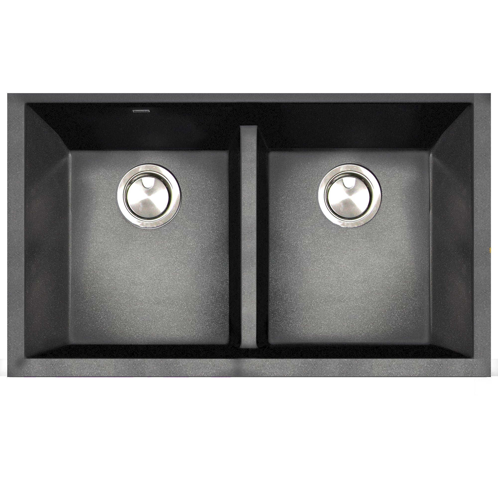 Nantucket Sinks Plymouth 33" Undermount Granite Composite Kitchen Sink, 50/50 Double Bowl, Black/metallic flecks, PR5050-LDBL
