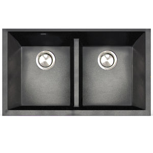 Alternate Image for Nantucket Sinks Plymouth 33" Undermount Granite Composite Kitchen Sink, 50/50 Double Bowl, Black/metallic flecks, PR5050-LDBL