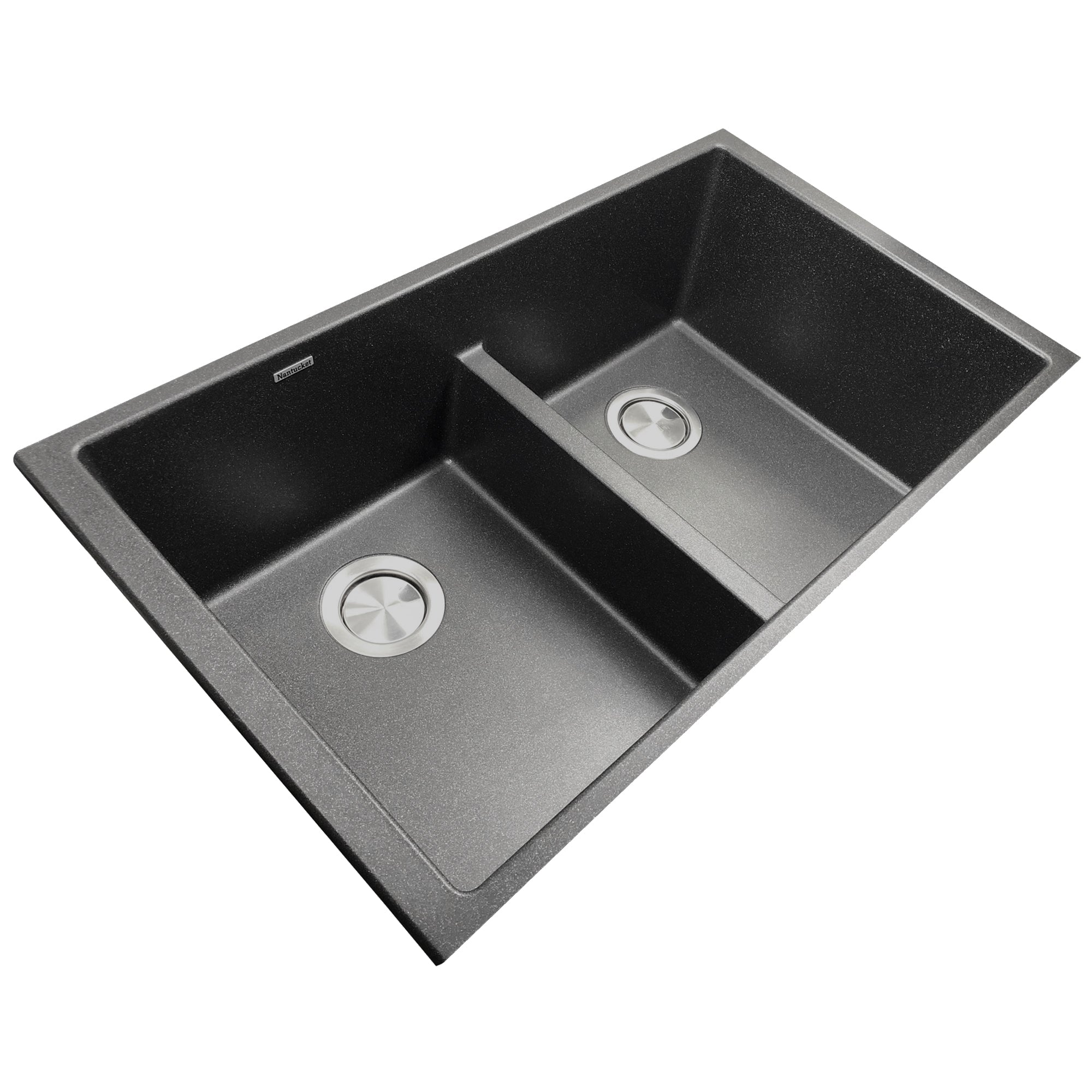 Nantucket Sinks Plymouth 33" Undermount Granite Composite Kitchen Sink, 50/50 Double Bowl, Black/metallic flecks, PR5050-LDBL