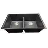 Nantucket Sinks Plymouth 33" Undermount Granite Composite Kitchen Sink, 50/50 Double Bowl, Black/metallic flecks, PR5050-LDBL