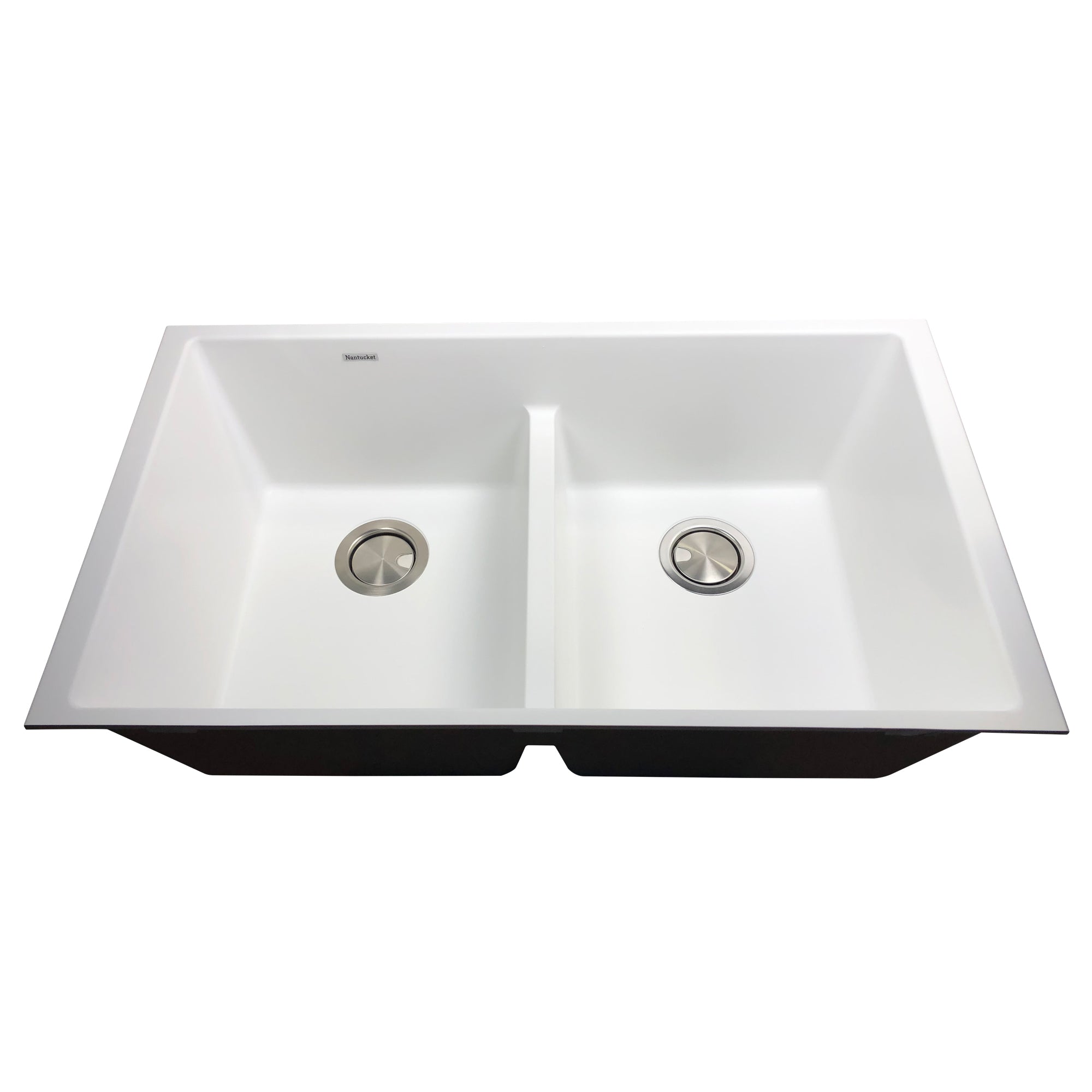 Nantucket Sinks Plymouth 33" Undermount Granite Composite Kitchen Sink, 50/50 Double Bowl, White, PR5050-LDW
