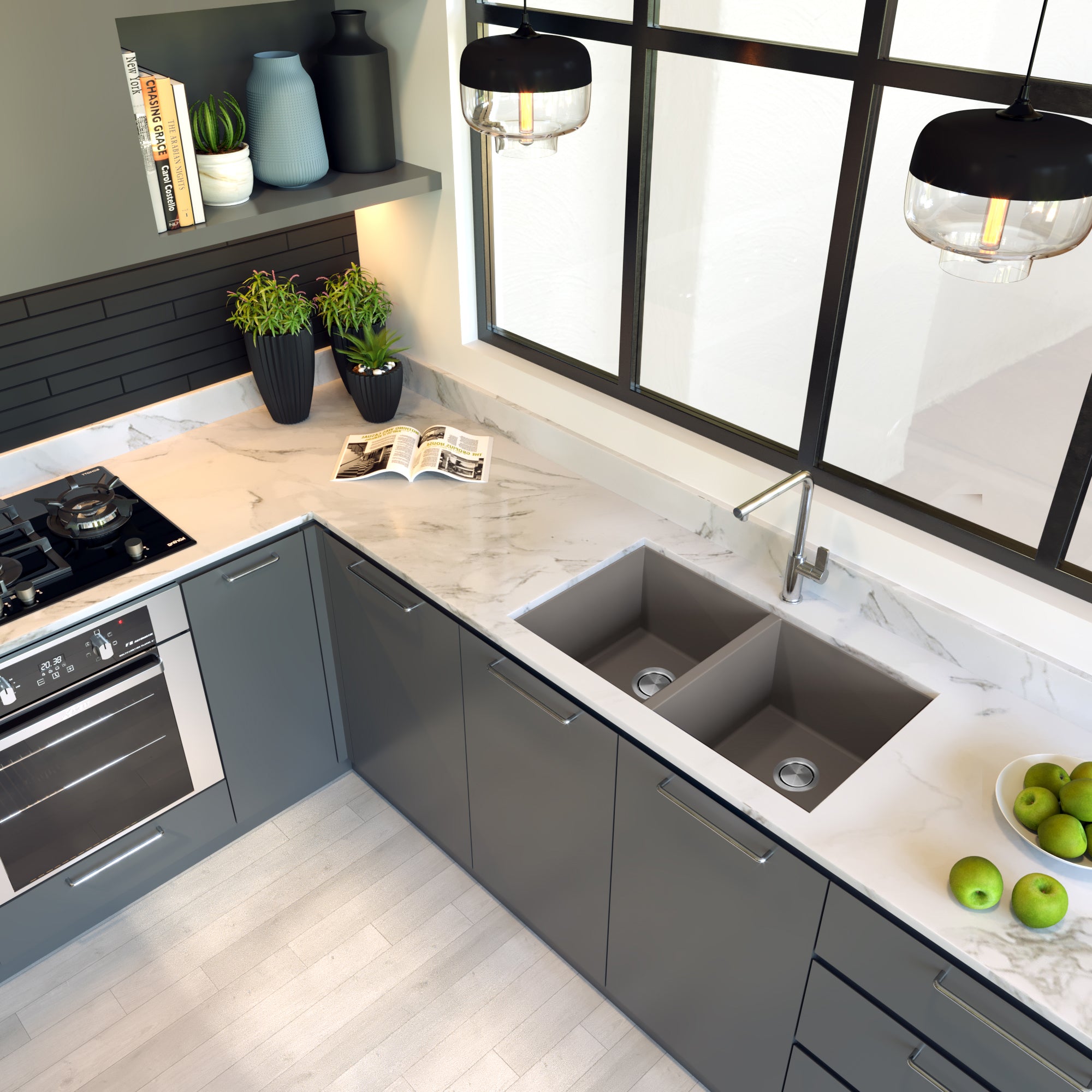 Alternate Image for Nantucket Sinks Plymouth 32" Granite Composite Kitchen Sink, 50/50 Double Bowl, Truffle, PR5050-TR-UM