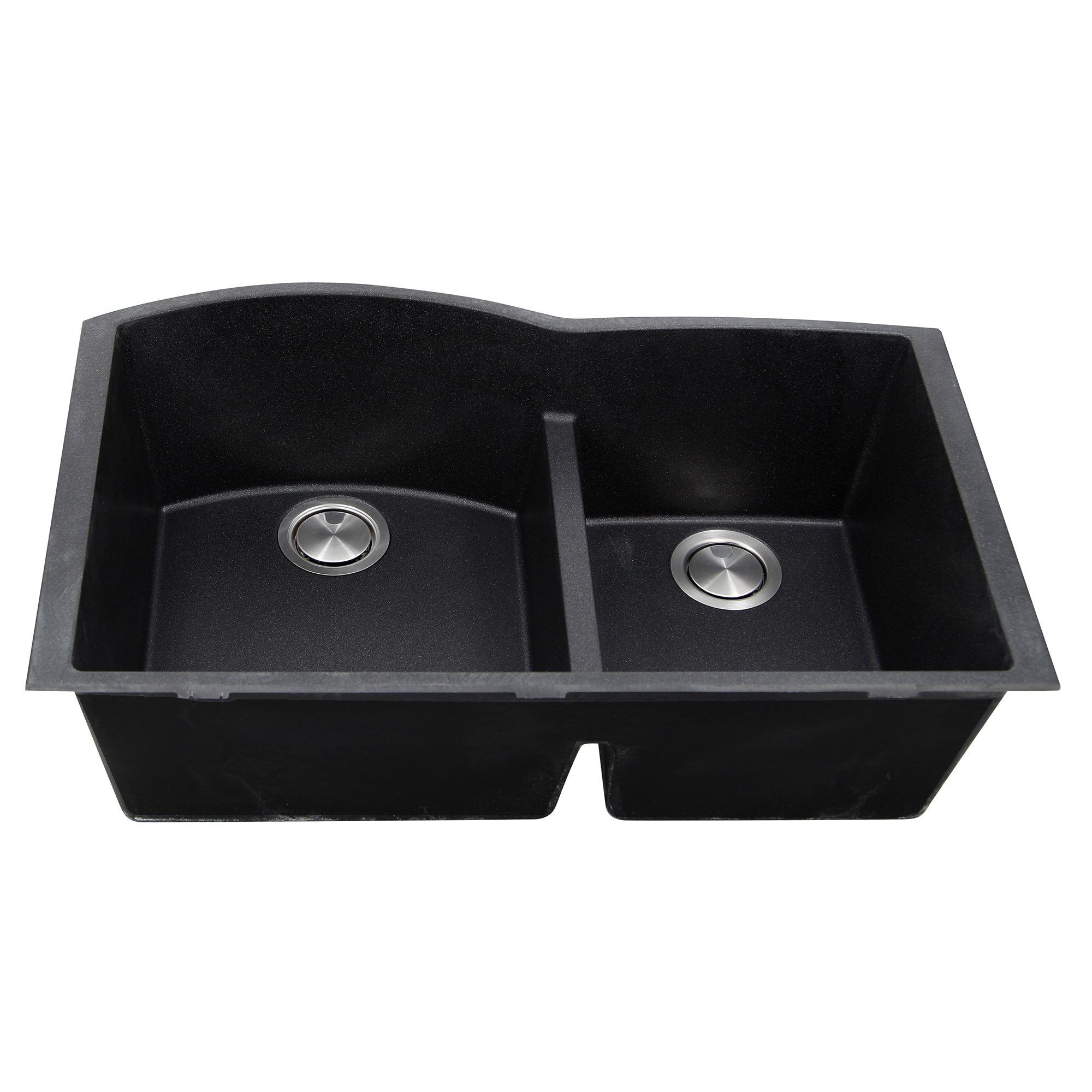 Nantucket Sinks Plymouth 33" Granite Composite Kitchen Sink, 60/40 Double Bowl, Black, PR6040-BL-UM - The Sink Boutique