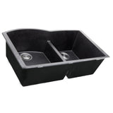 Nantucket Sinks Plymouth 33" Granite Composite Kitchen Sink, 60/40 Double Bowl, Black, PR6040-BL-UM - The Sink Boutique