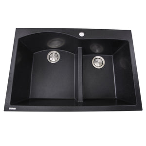 Alternate Image for Nantucket Sinks Plymouth 33" Granite Composite Kitchen Sink, 60/40 Double Bowl, Black, PR6040-BL