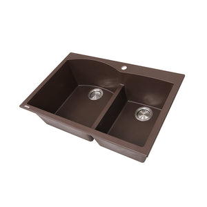 Alternate Image for Nantucket Sinks Plymouth 33" Granite Composite Kitchen Sink, 60/40 Double Bowl, Brown, PR6040-BR