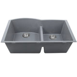 Nantucket Sinks Plymouth 33" Granite Composite Kitchen Sink, 60/40 Double Bowl, Titanium, PR6040-TI-UM - The Sink Boutique