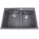 Nantucket Sinks Plymouth 33" Granite Composite Kitchen Sink, 60/40 Double Bowl, Titanium, PR6040-TI - The Sink Boutique