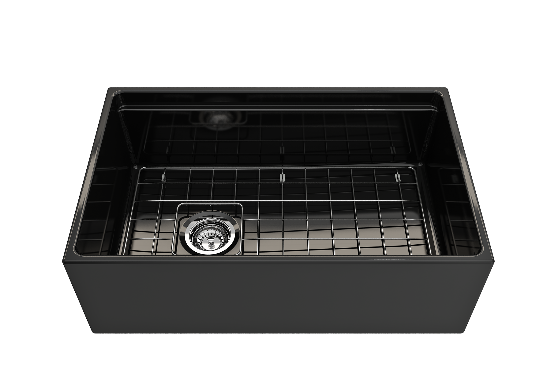 BOCCHI Contempo 30" Fireclay Workstation Farmhouse Sink with Accessories, Black, 1344-005-0120