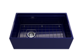 BOCCHI Contempo 30" Fireclay Workstation Farmhouse Sink with Accessories, Sapphire Blue, 1344-010-0120