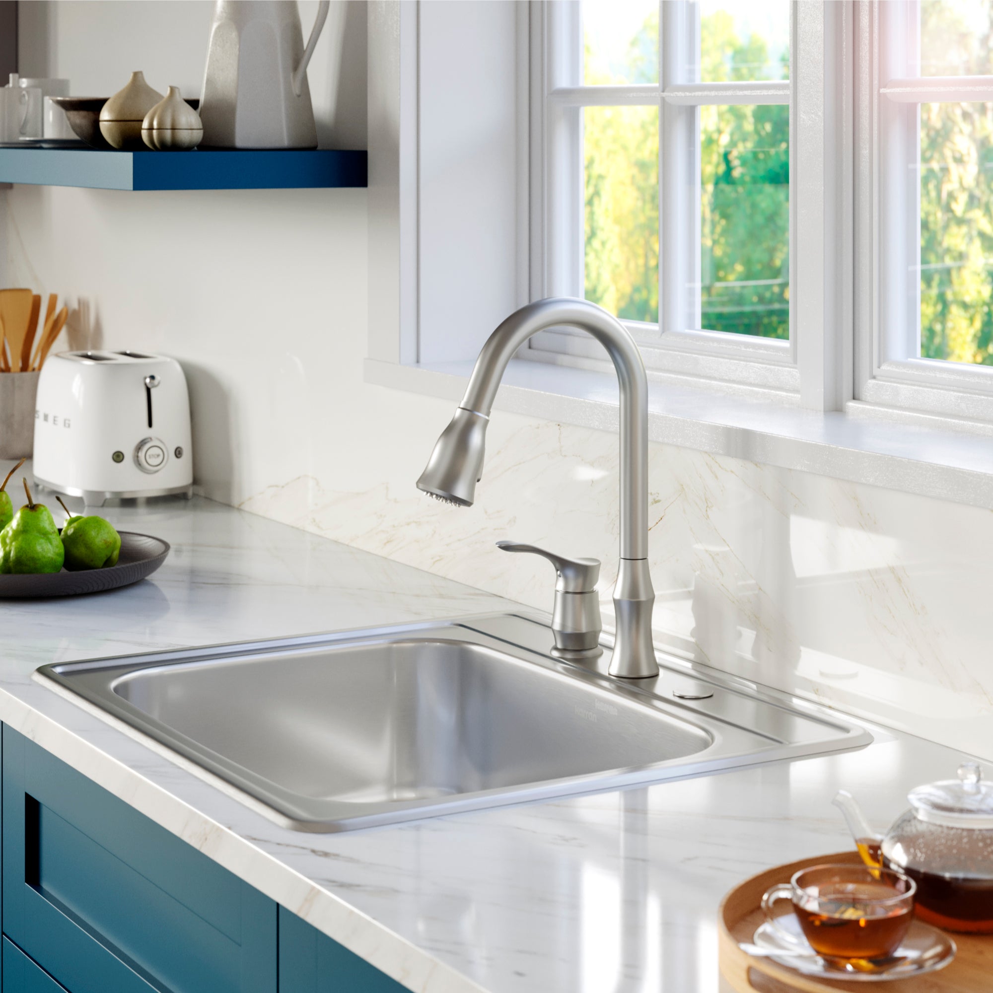 Karran Profile 25" Drop In/Topmount Stainless Steel Kitchen Sink with Accessories, 18 Gauge, PT30-PK1