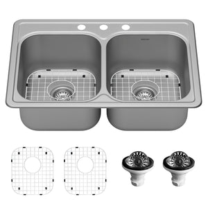 Alternate Image for Karran Profile 33" Drop In/Topmount Stainless Steel Kitchen Sink with Accessories, 50/50 Double Bowl, 18 Gauge, PT35-PK1