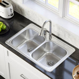 Karran Profile 33" Drop In/Topmount Stainless Steel Kitchen Sink with Accessories, 50/50 Double Bowl, 18 Gauge, PT35-PK1