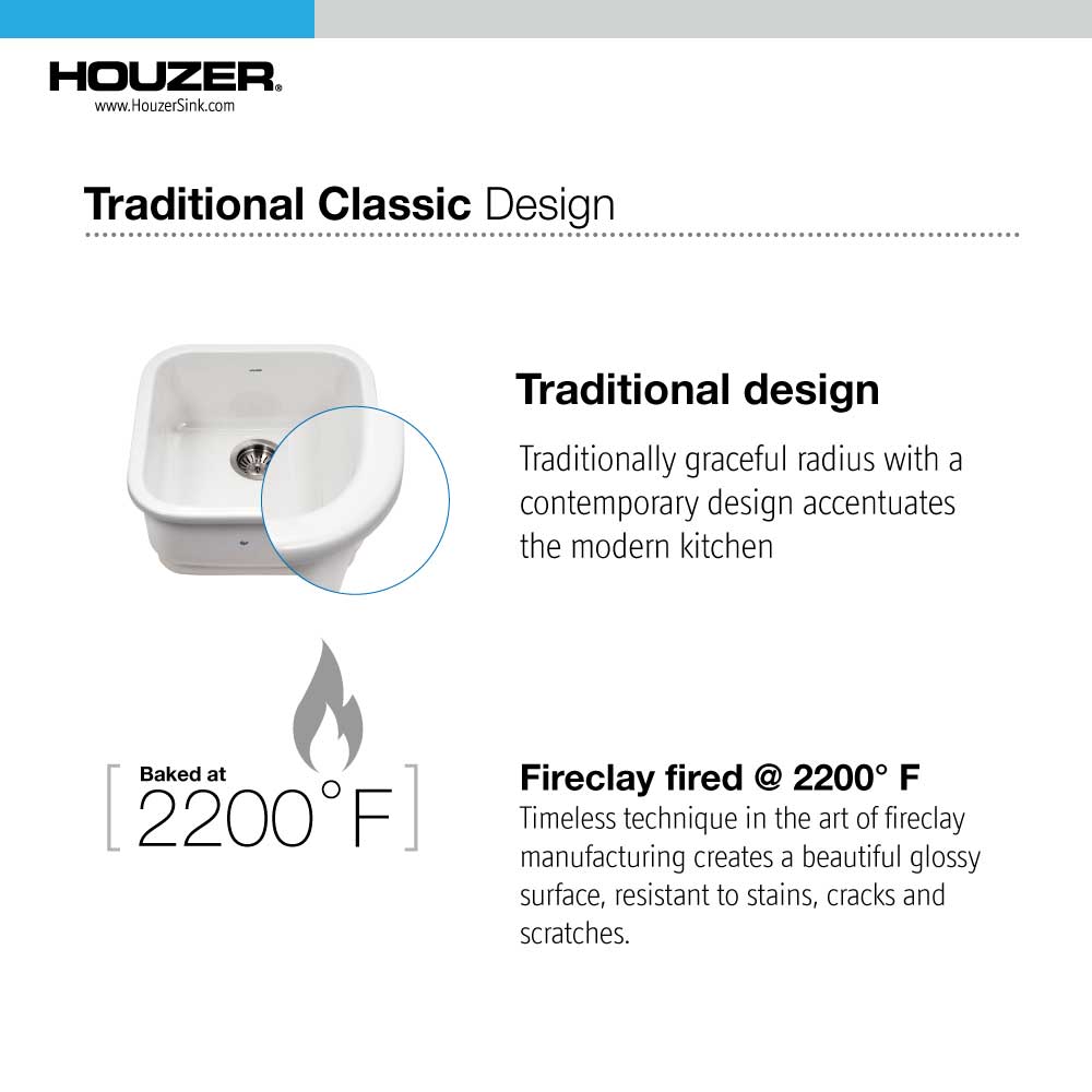 Houzer 19" Fireclay Undermount Bar Sink, Biscuit, Platus Series, PTB-1919 BQ - The Sink Boutique