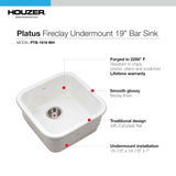Houzer 19" Fireclay Undermount Bar Sink, White, Platus Series, PTB-1919 WH - The Sink Boutique