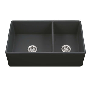 Alternate Image for Houzer Platus 33" Fireclay Farmhouse Sink, 60/40 Double Bowl, Black, PTD-6040 BL
