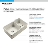 Houzer Platus 33" Fireclay Farmhouse Sink, 60/40 Double Bowl, Biscuit, PTD-6040 BQ