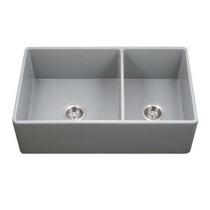 Alternate Image for Houzer Platus 33" Fireclay Farmhouse Sink, 60/40 Double Bowl, Gray, PTD-6040 GR
