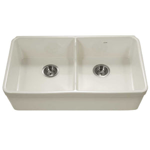 Alternate Image for Houzer Platus 32" Fireclay 50/50 Low Divide Double Bowl Farmhouse Kitchen Sink, Biscuit, PTD-6400 BQ