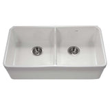Houzer 32" Fireclay 50/50 Double Bowl Farmhouse Kitchen Sink, White, Platus Series, PTD-6400 WH