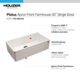 Houzer 36" Fireclay Single Bowl Farmhouse Kitchen Sink, Biscuit, Platus Series, PTG-3600 BQ - The Sink Boutique