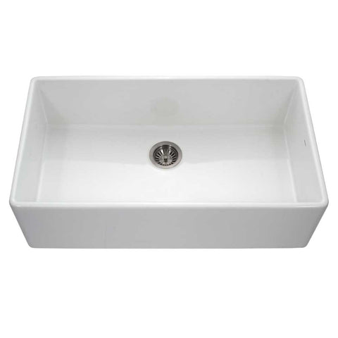 Houzer 36" Fireclay Single Bowl Farmhouse Kitchen Sink, White, Platus Series, PTG-3600 WH