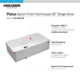 Houzer 36" Fireclay Single Bowl Farmhouse Kitchen Sink, White, Platus Series, PTG-3600 WH - The Sink Boutique