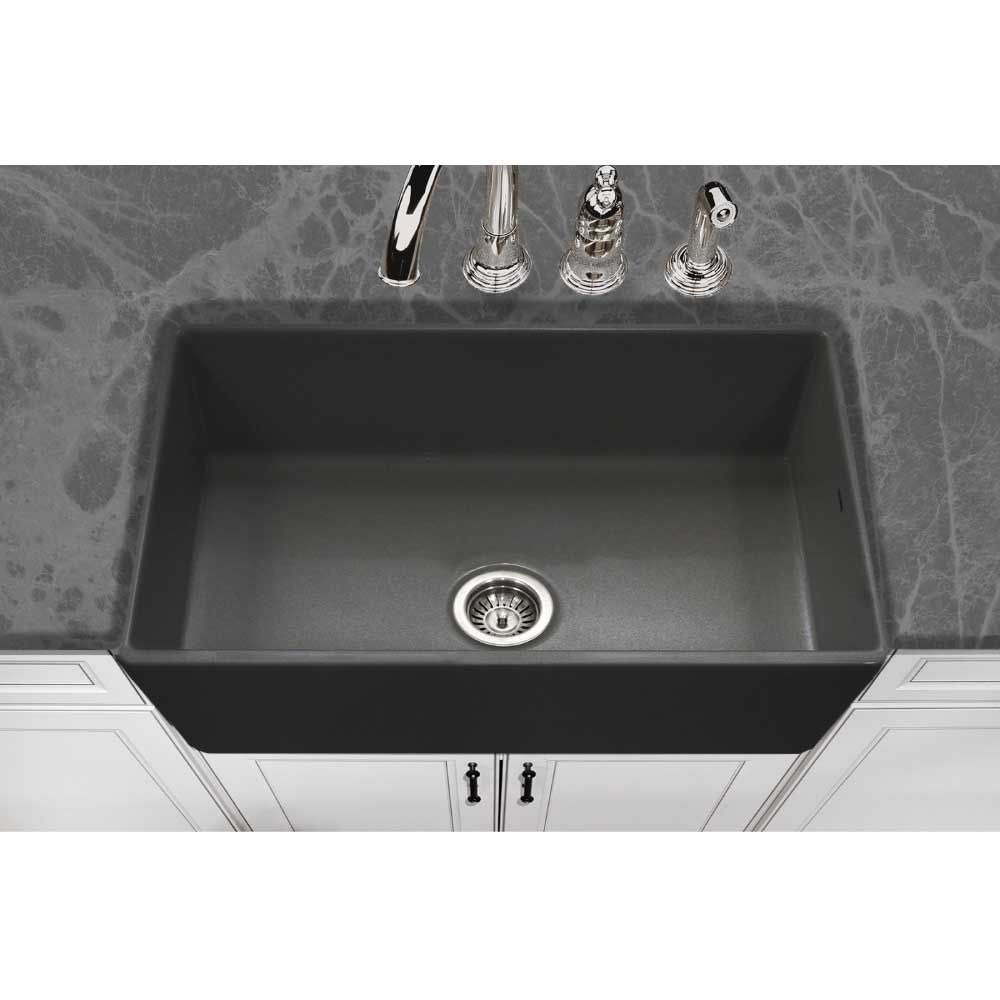 Houzer 33" Fireclay Single Bowl Farmhouse Kitchen Sink, Black, Platus Series, PTG-4300 BL - The Sink Boutique