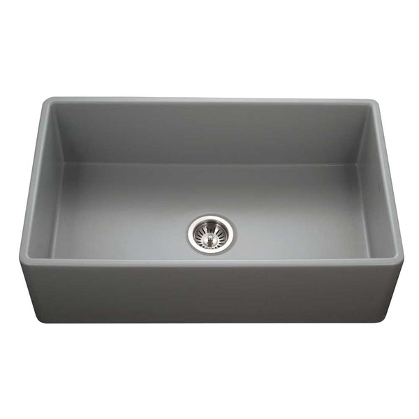 Houzer 33" Fireclay Single Bowl Farmhouse Kitchen Sink, Grey, Platus Series, PTG-4300 GR