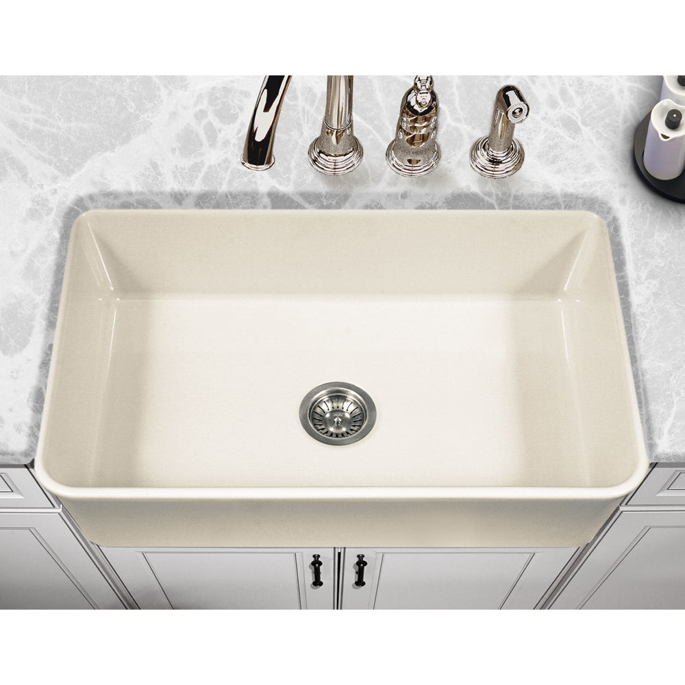 Houzer 33" Fireclay Farmhouse Apron Front Single Bowl Kitchen Sink, Biscuit, PTG-4300 BQ - The Sink Boutique